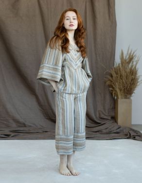 “Adelina” pants in striped linen amber