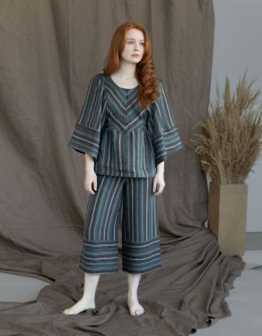 “Adelina” pants in striped linen chestnut