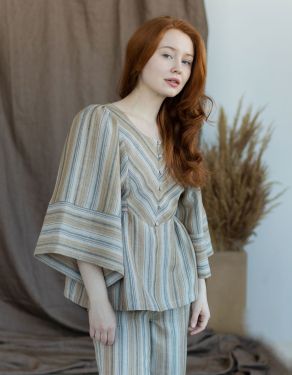 “Adelina” Top in striped linen amber