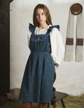 "Alba" pinafore dress with embroidered swans turquoise