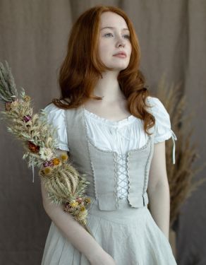 "Alma" folk corset in natural linen