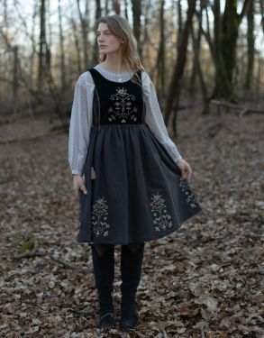 "Amela" embroidered velvet and canvas dress black 