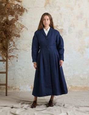 "Annie" vegan linen wool coat steel blue