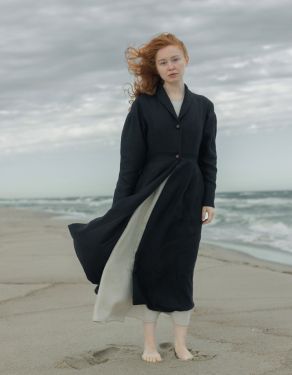 "Annie" vegan linen wool coat black