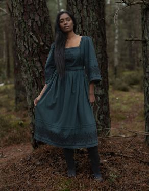 "Austra" embroidered dress forest green