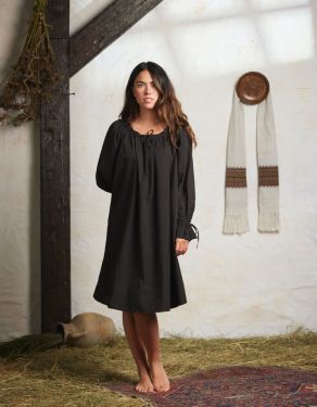 "Cosima" black shift dress with long sleeves