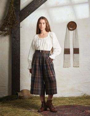 "Vera" brown tartan linen pants