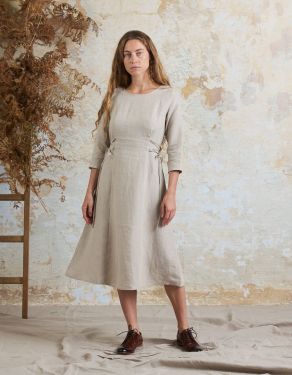 "Elina" natural linen midi dress