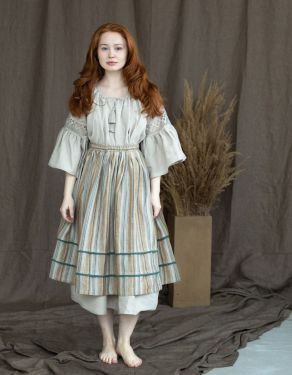 "Lina" amber striped linen skirt