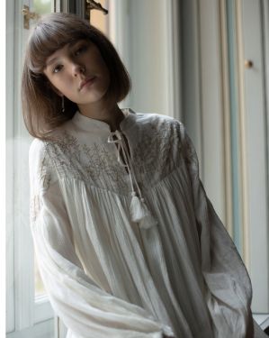 "Marla" embroidered cotton crepe blouse cream