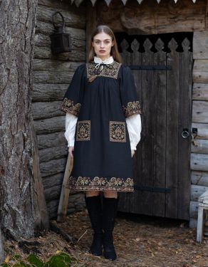 "Mila" dress black with contrasting embroideries