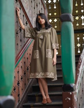 "Mila" embroidered dress buckwheat