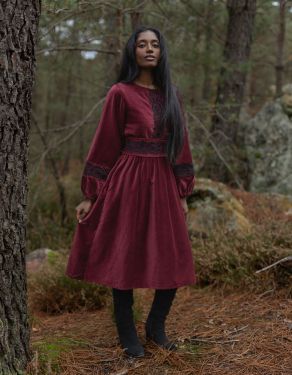 "Misha" embroidered burgundy velvet dress