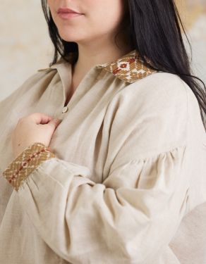 “Valeria” linen blouse with brown embroideries