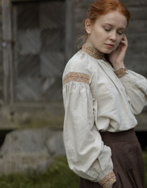 “Vasylia” linen blouse with brown embroideries