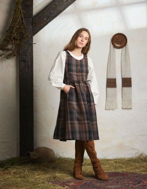 "Vera" brown tartan linen jumper dress