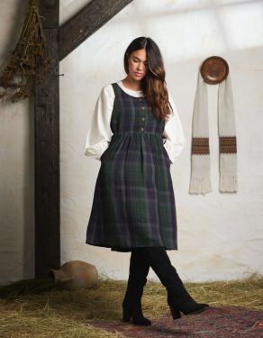 "Vera" green tartan linen jumper dress