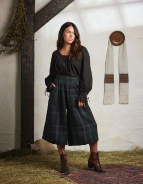 "Vera" green tartan linen pants