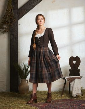 "Vera" brown tartan linen skirt