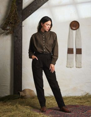 "Viola" black leaves cotton blouse