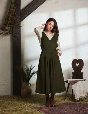 "Yana" corduroy jumper dress moss green