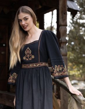 "Astrid" dress black with contrasting embroideries