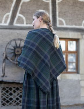 "Vera" green tartan linen stole